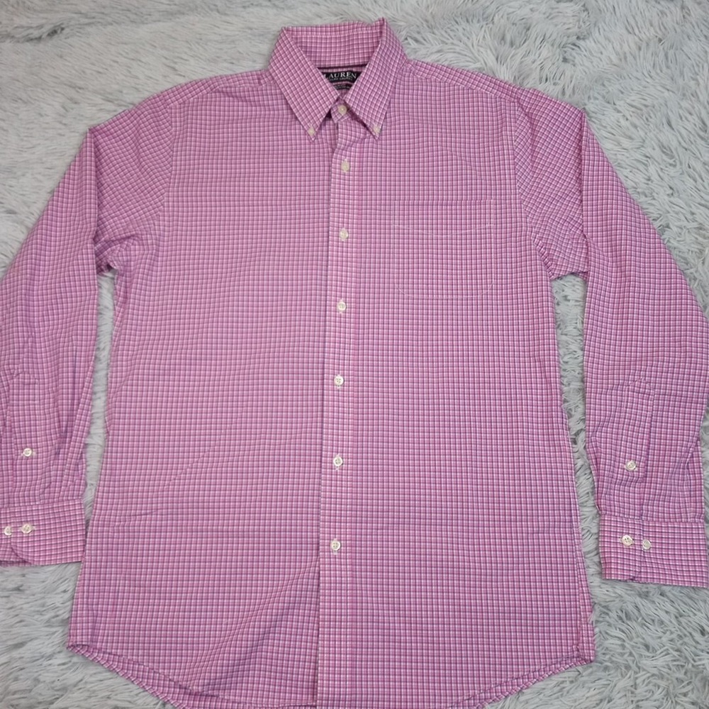 Lauren Ralph Lauren Shirt Mens 16 Check Black Label Preppy Slim Fit Pocket 34 35
